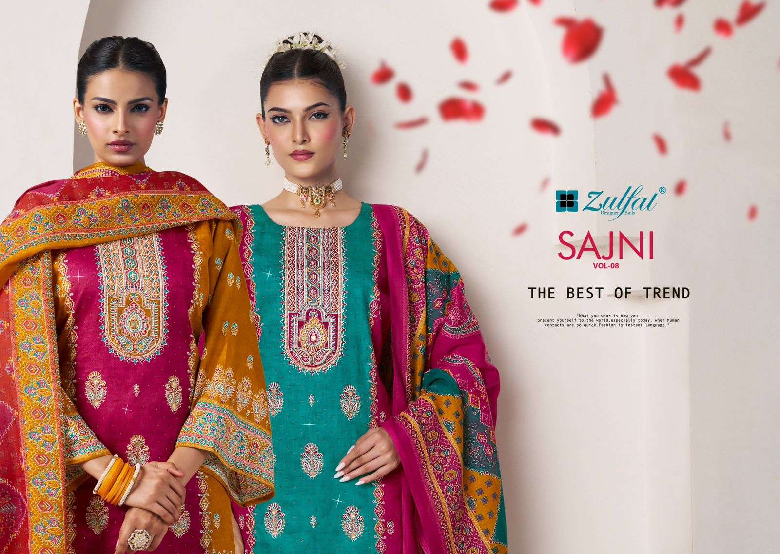 sajni vol-8 by zulfat designer suit colors heavy handwork digital print suit wholesale price surat
