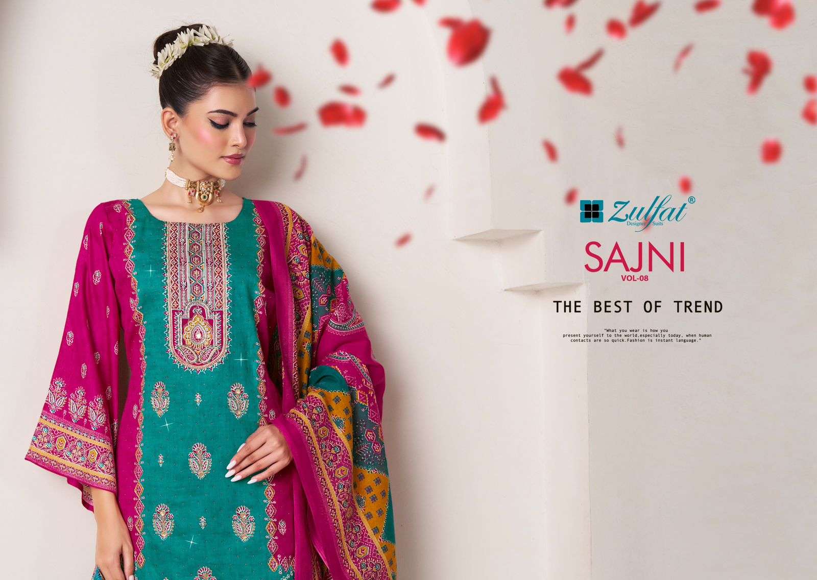 sajni vol-8 by zulfat designer suit colors heavy handwork digital print suit wholesale price surat