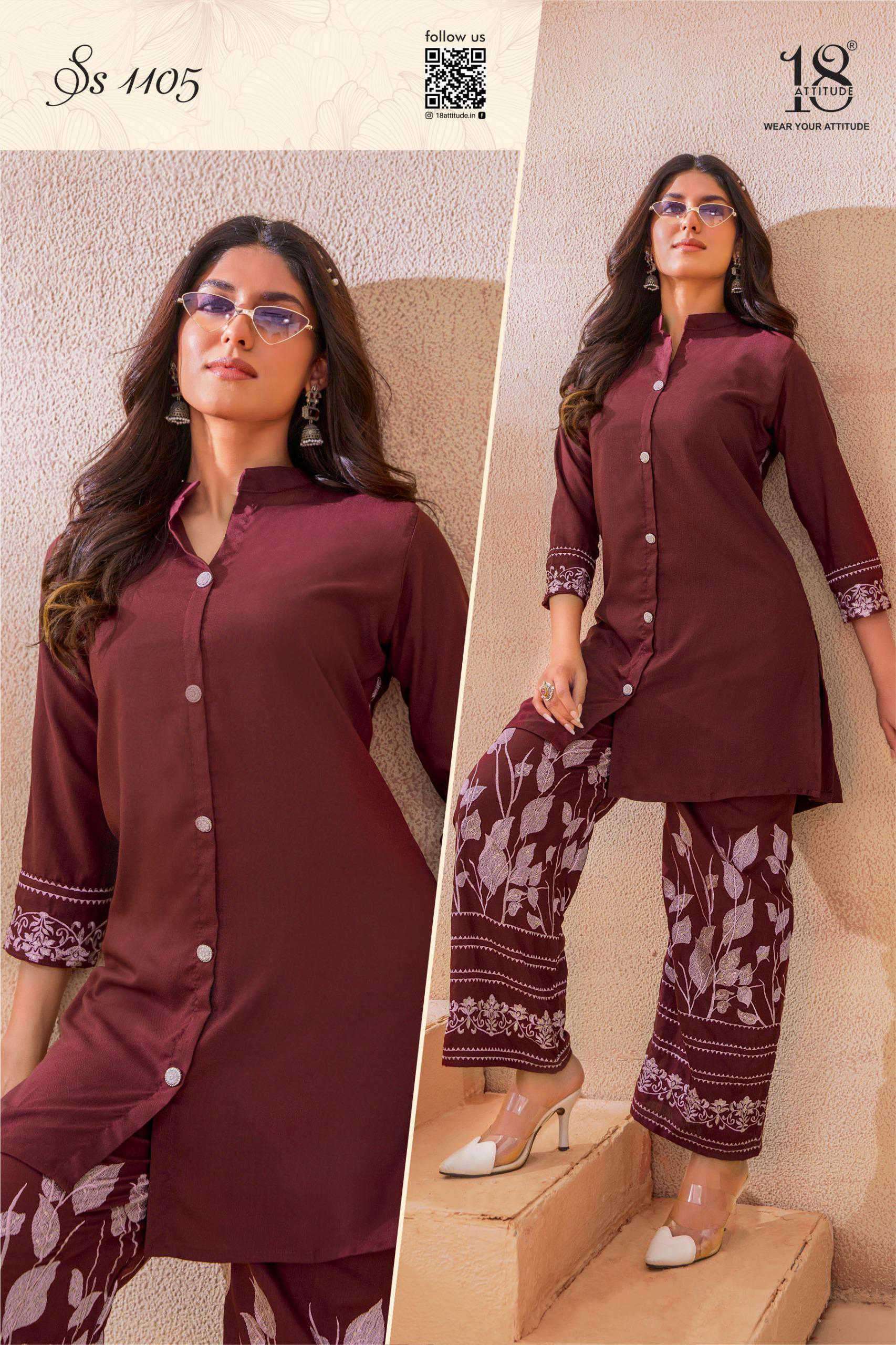 sho-shaa vol-11 by 18 attitude 1101-1105 series rayon readymade cord set wholesale price surat