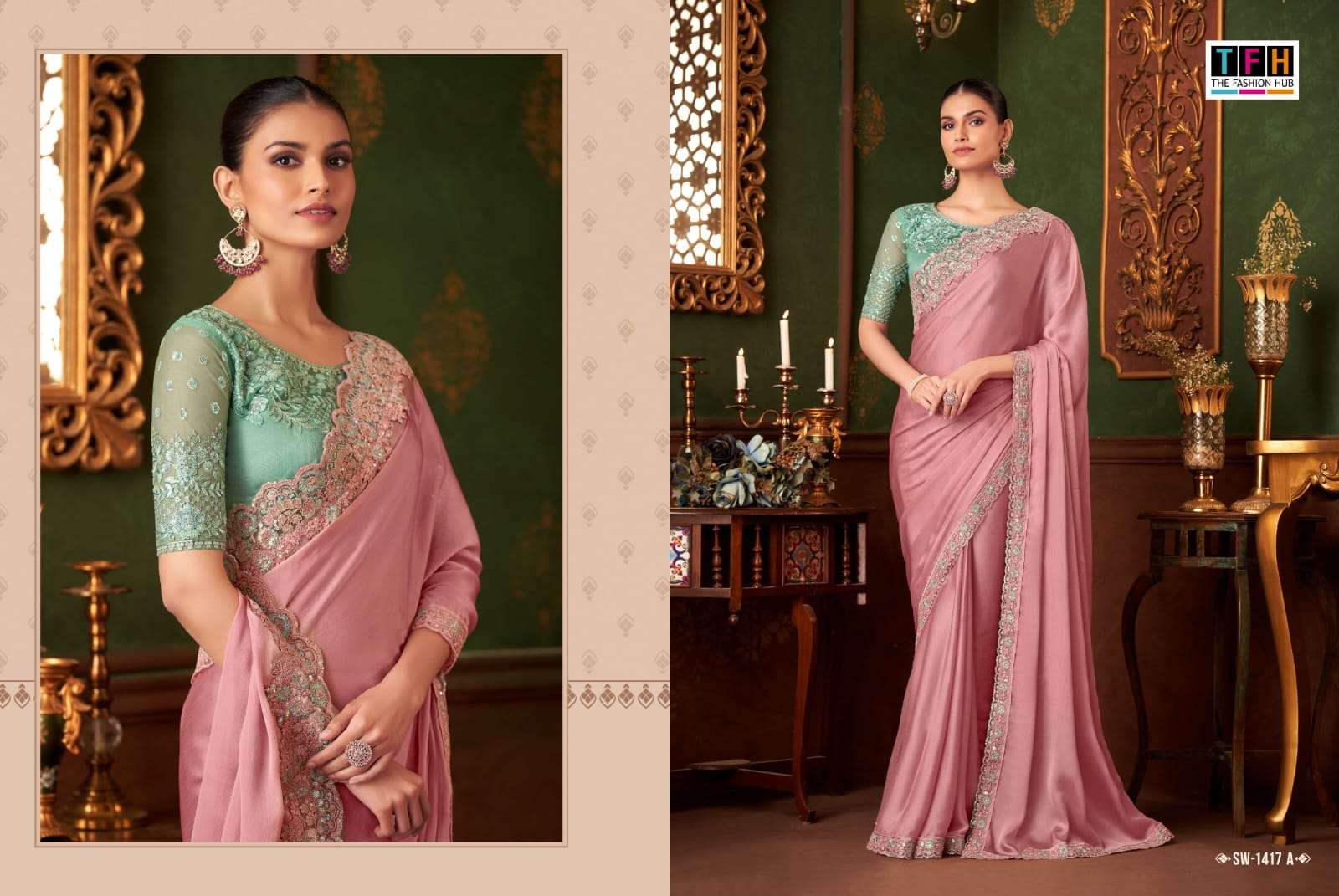 tfh 1417 colors silk chiffon designer saree wholesale price surat