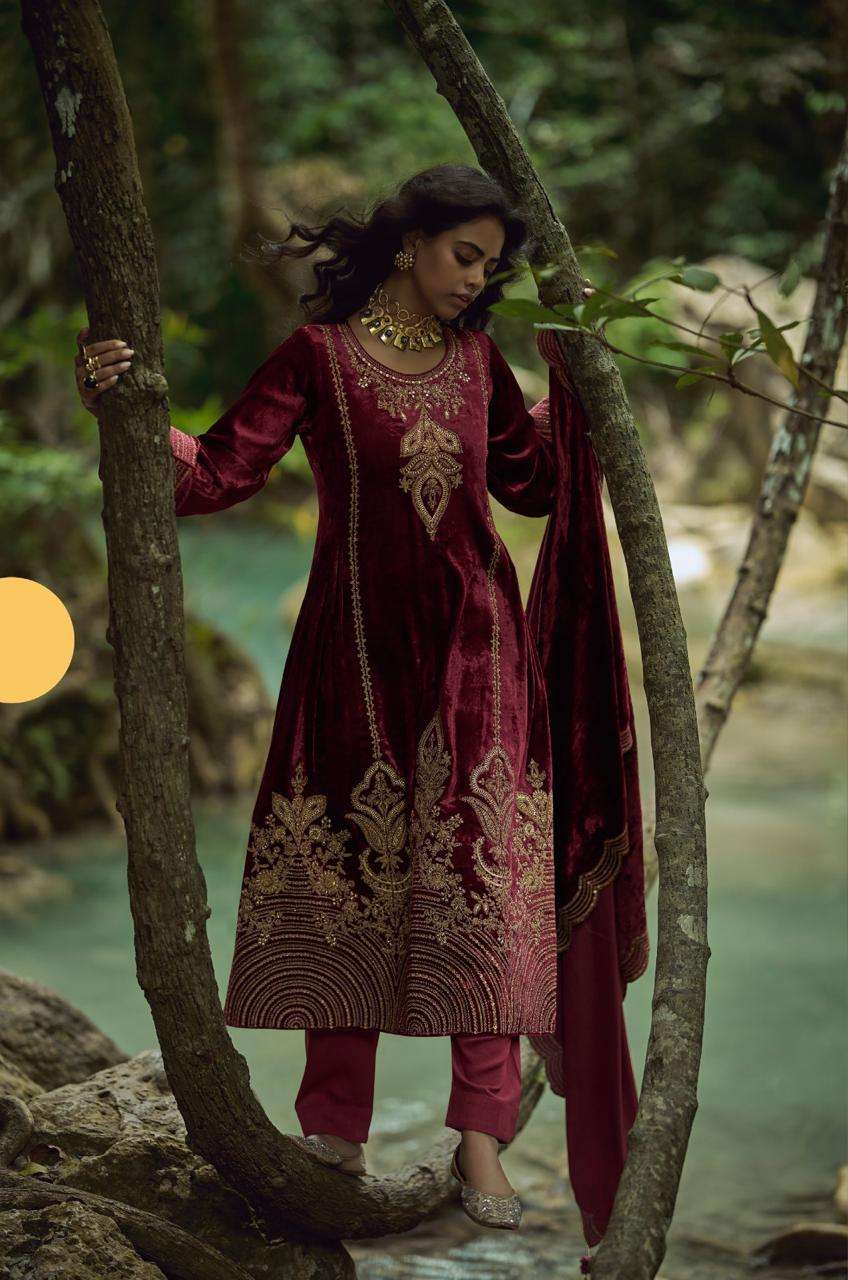 the goddess by aiqa colors winter wear designer velvet suit wholesale price surat