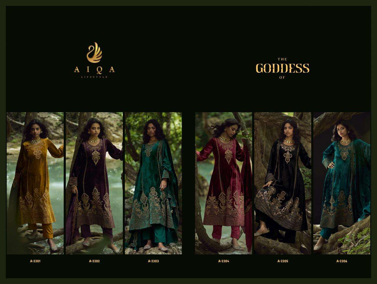 the goddess by aiqa colors winter wear designer velvet suit wholesale price surat