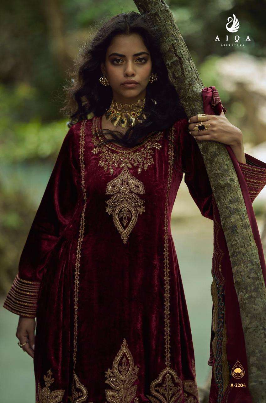 the goddess by aiqa colors winter wear designer velvet suit wholesale price surat
