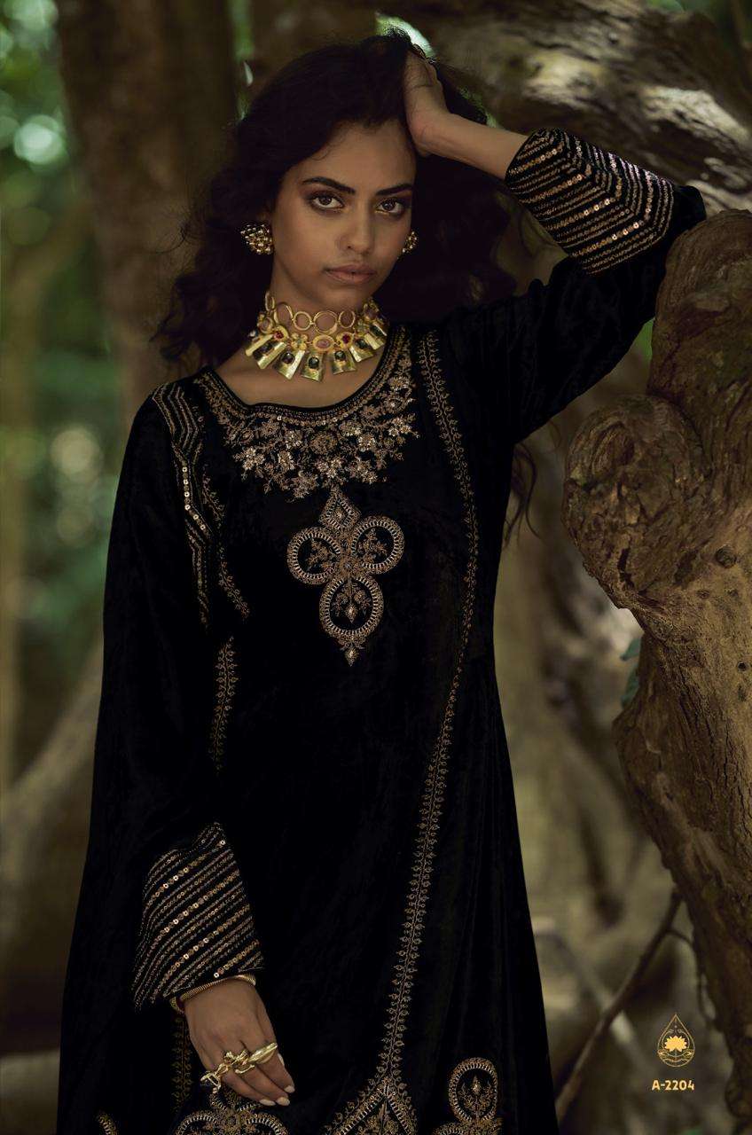 the goddess by aiqa colors winter wear designer velvet suit wholesale price surat