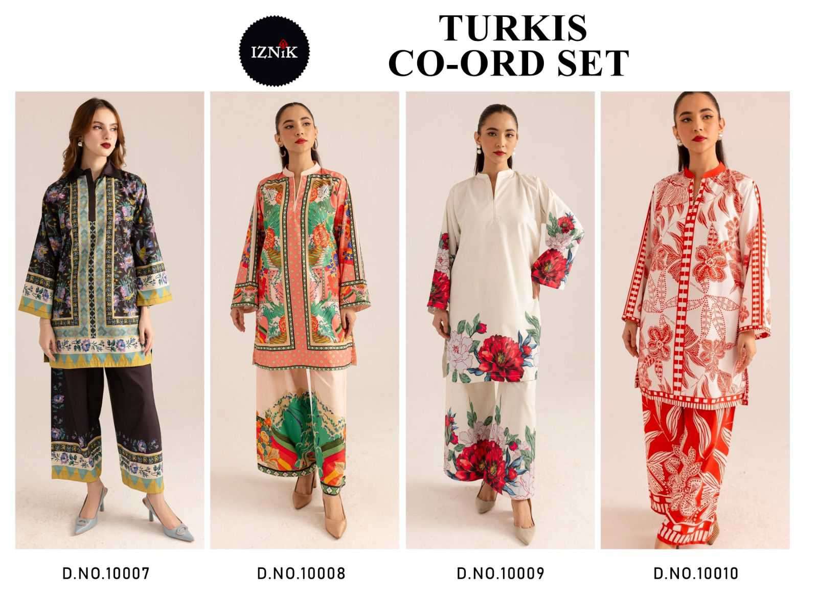 turkis co-ord set vol-3 by iznik 10001-10010 series fancy printed lawn cord set wholesale price surat