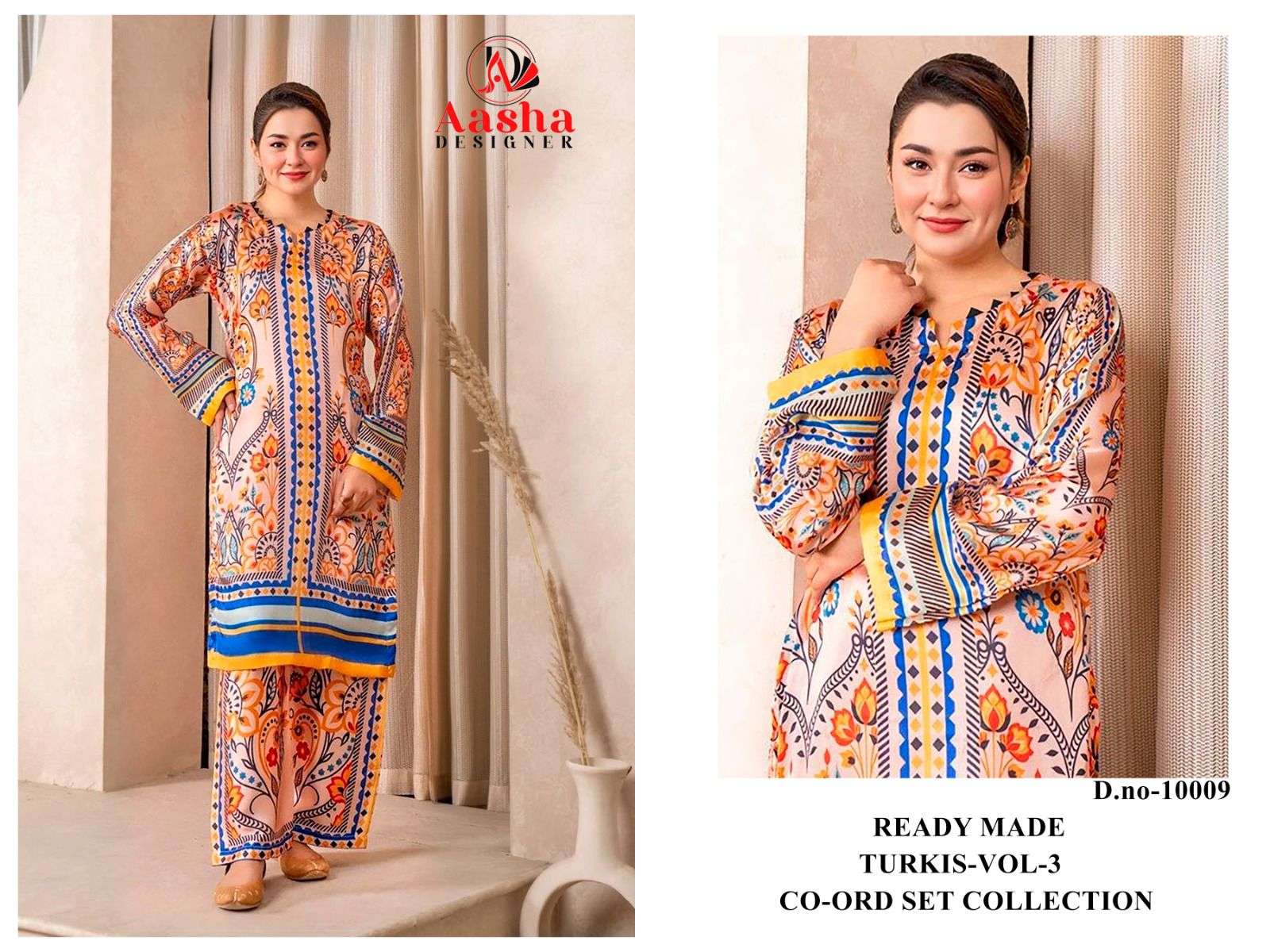 turkis vol-3 by aasha designer 10008-10011 series modal satin printed cord set wholesale price surat