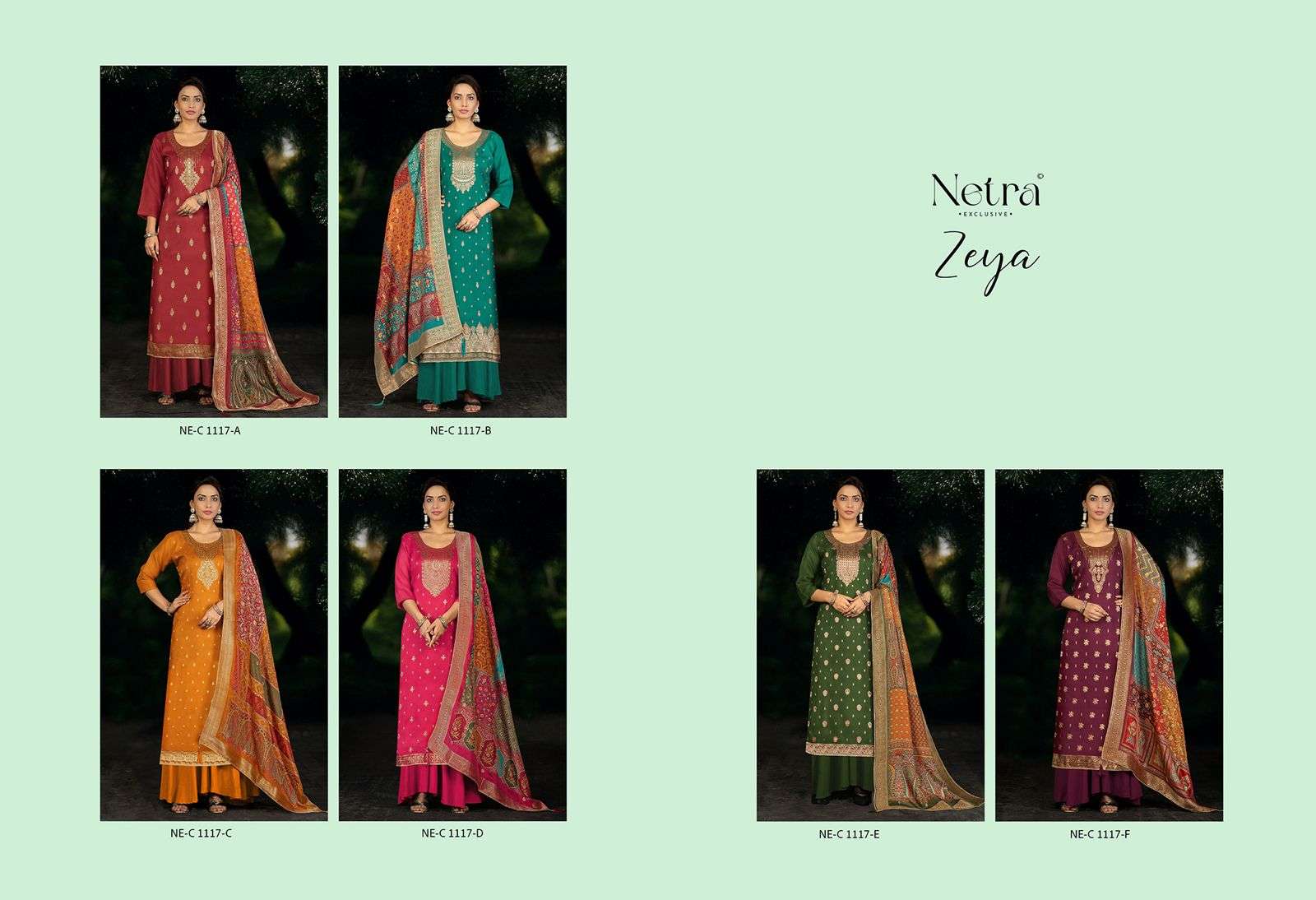 zeya by netra 1117 colors lakhnavi silk designer salwar kmaeez wholesale price surat