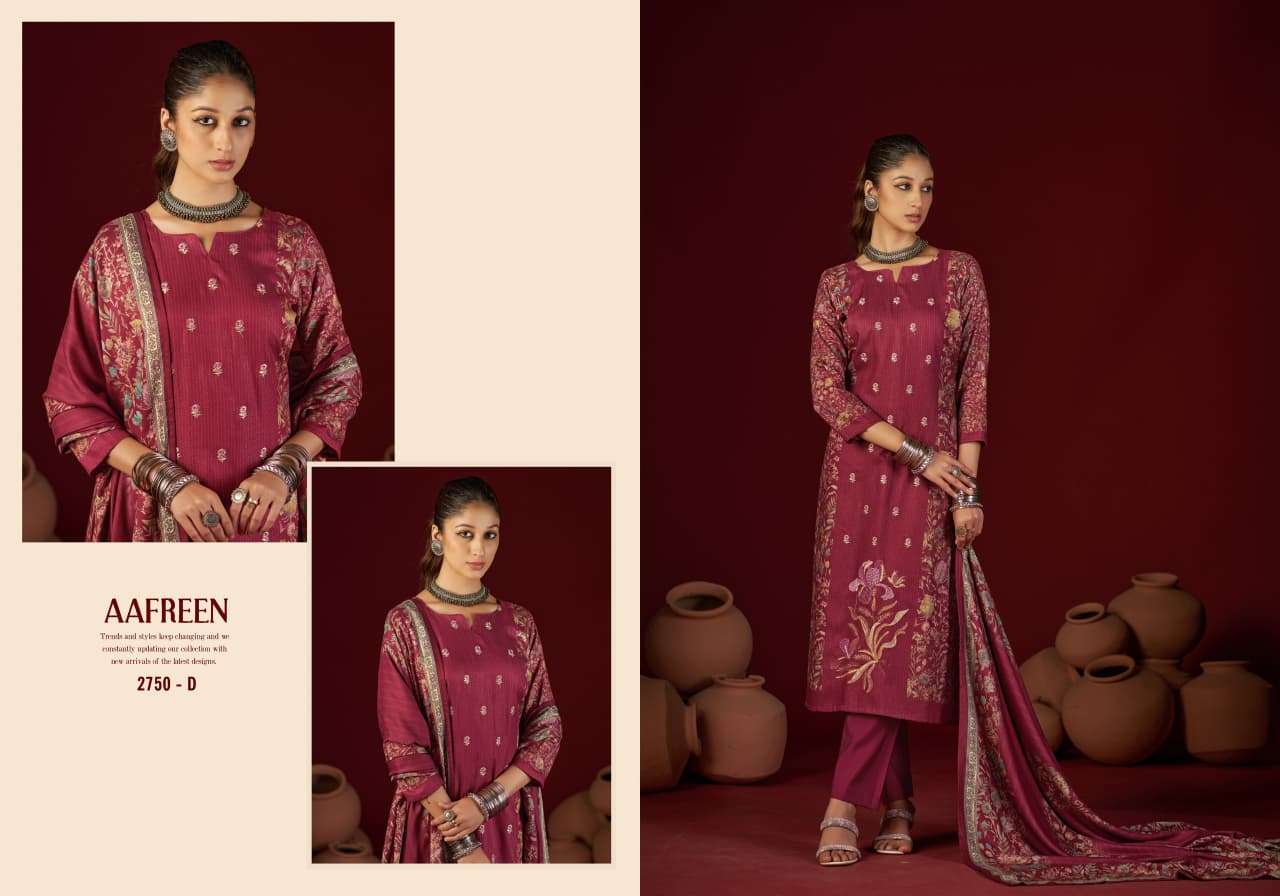 aafreen by sargam 2750 colors viscose pashmina with embroidered salwar kameez wholesale price surat