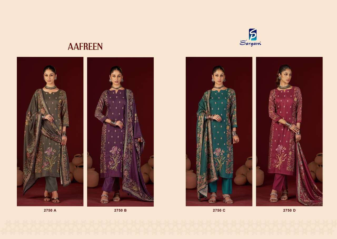 aafreen by sargam 2750 colors viscose pashmina with embroidered salwar kameez wholesale price surat