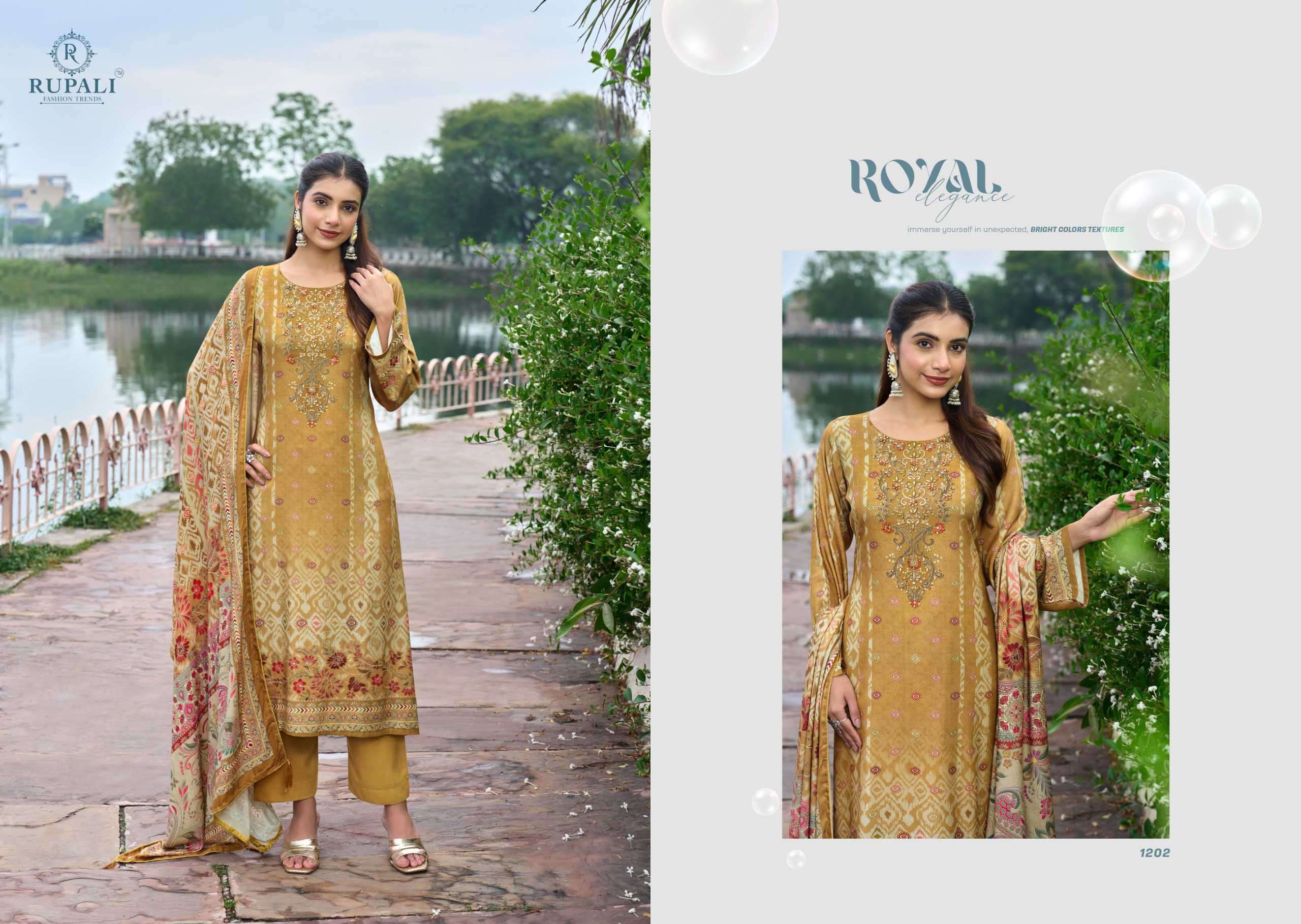 chakri by rupali fashion 1201 colora fancy digital printed pashmina salwar kameez wholeslae price surat