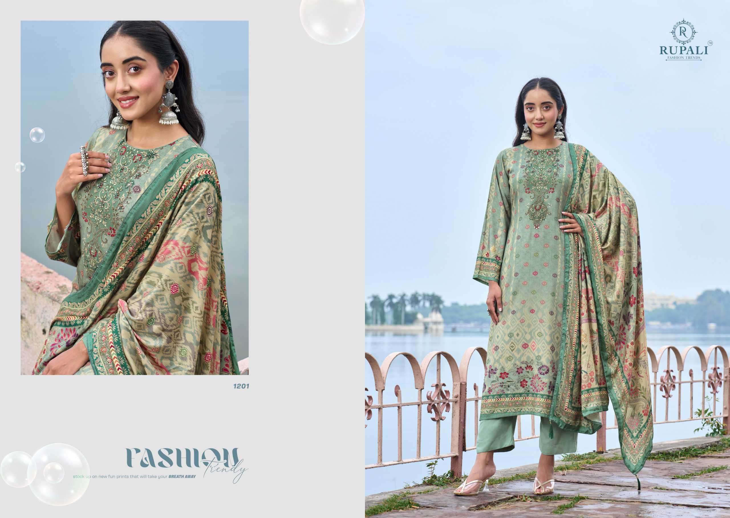 chakri by rupali fashion 1201 colora fancy digital printed pashmina salwar kameez wholeslae price surat