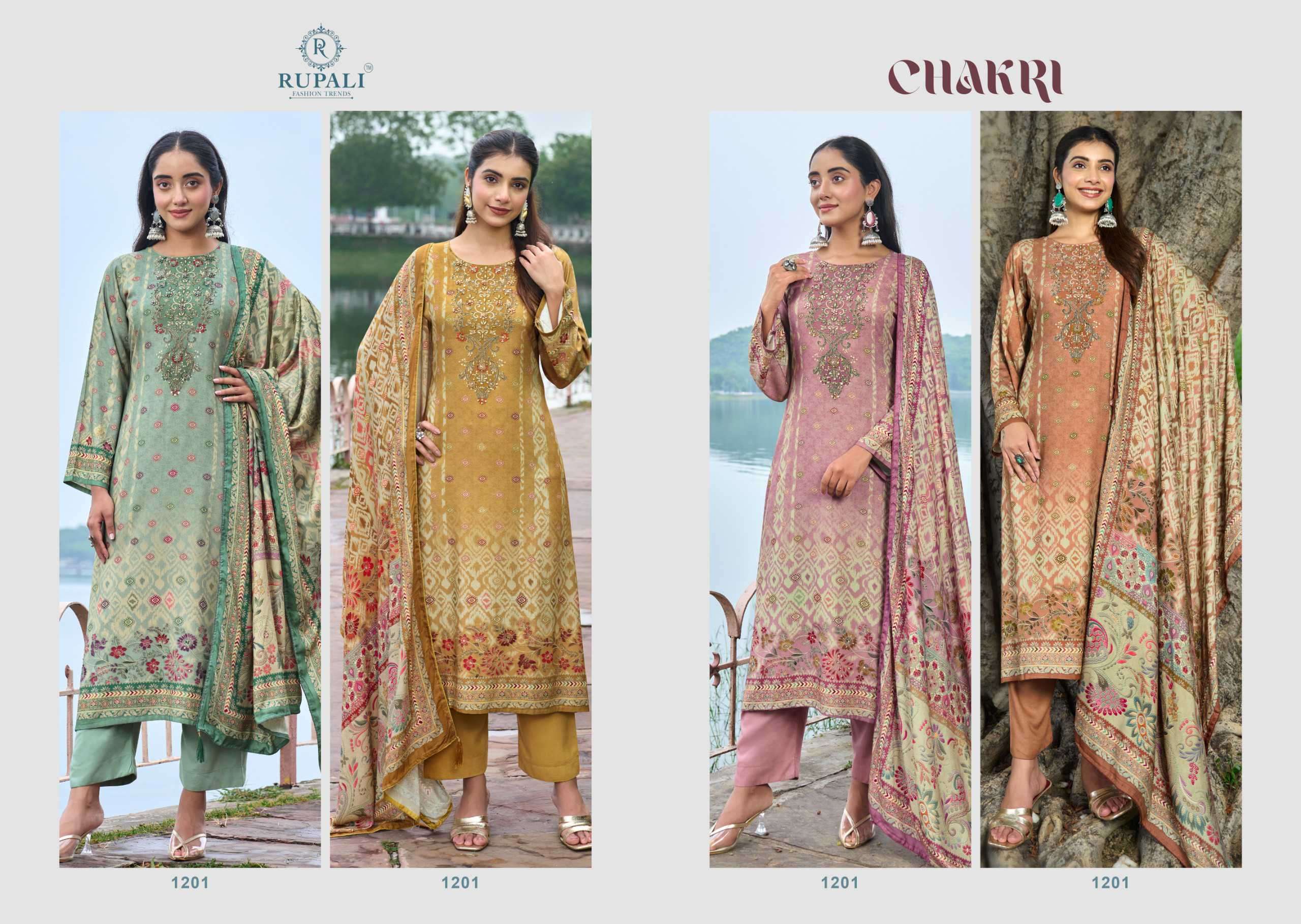 chakri by rupali fashion 1201 colora fancy digital printed pashmina salwar kameez wholeslae price surat