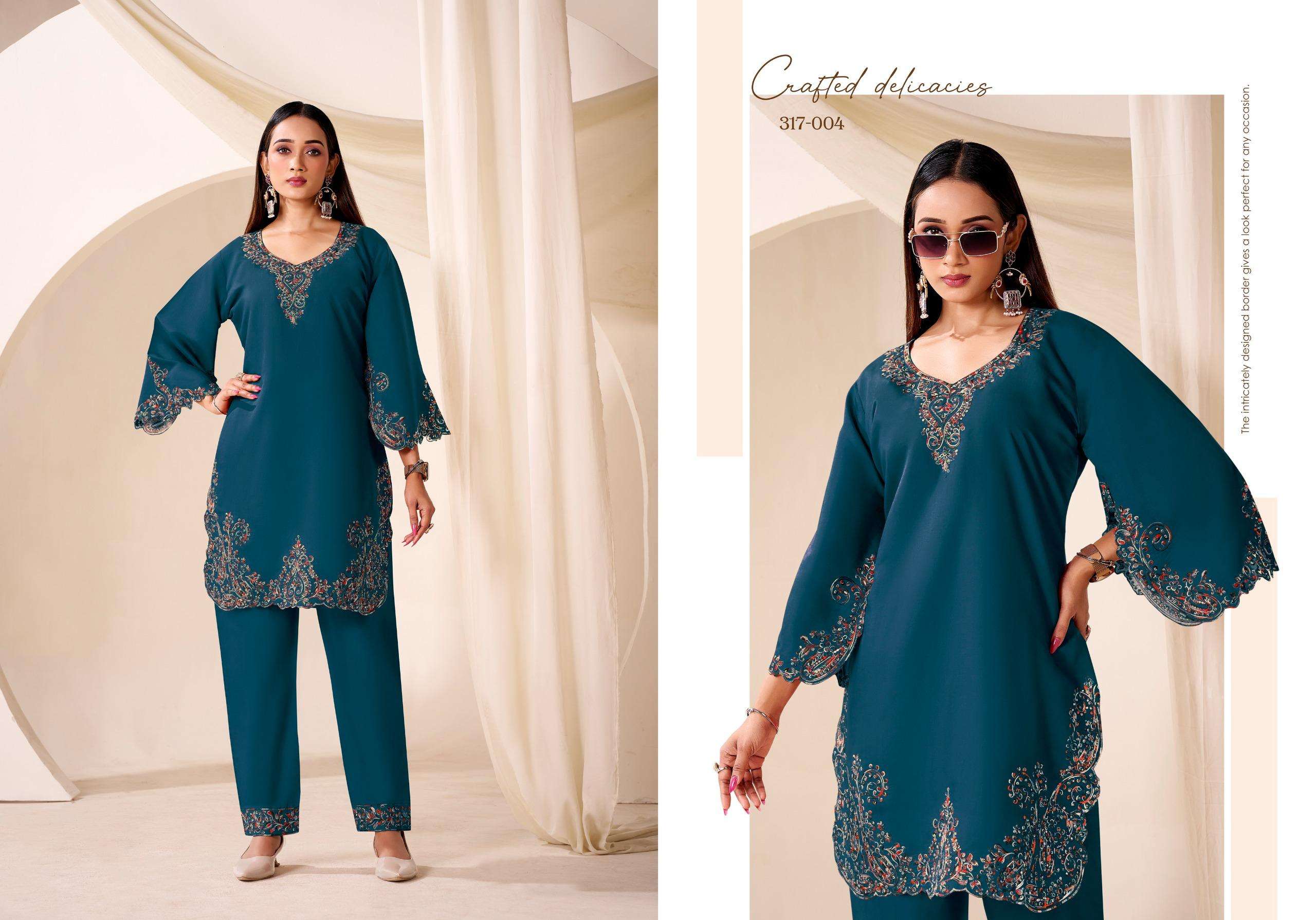 daisy by gulrej fancy embroidered roman silk readymade cord set wholesale price surat