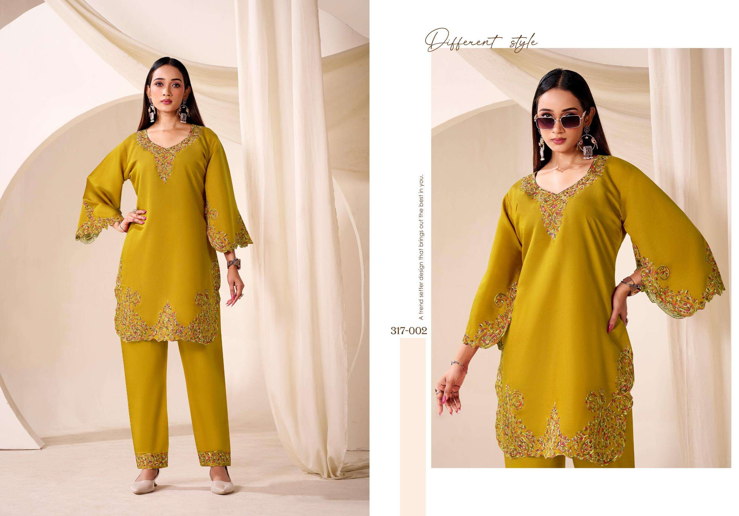 daisy by gulrej fancy embroidered roman silk readymade cord set wholesale price surat