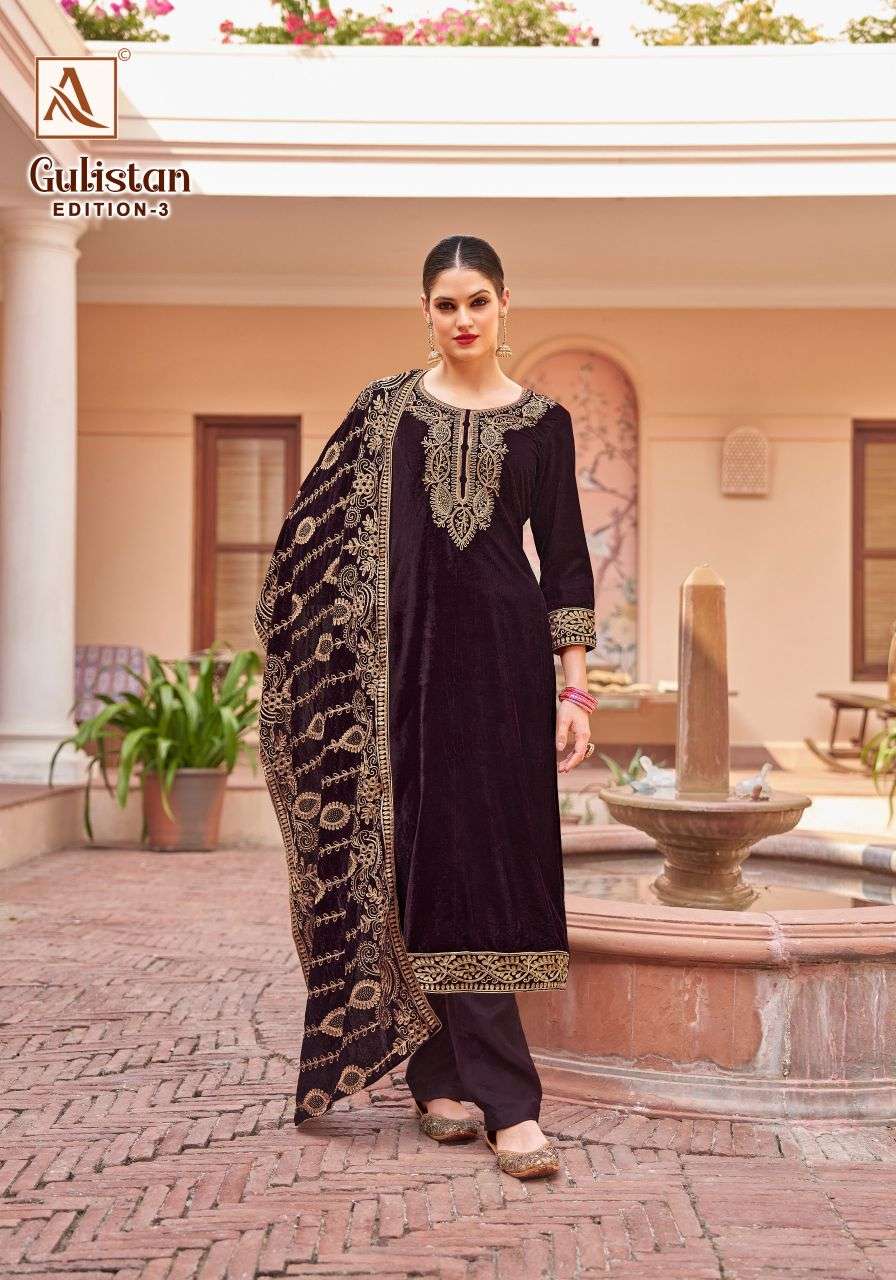gulistan vol-3 by alok suit fancy embroidered velvet salwar kameez wholesale price surat