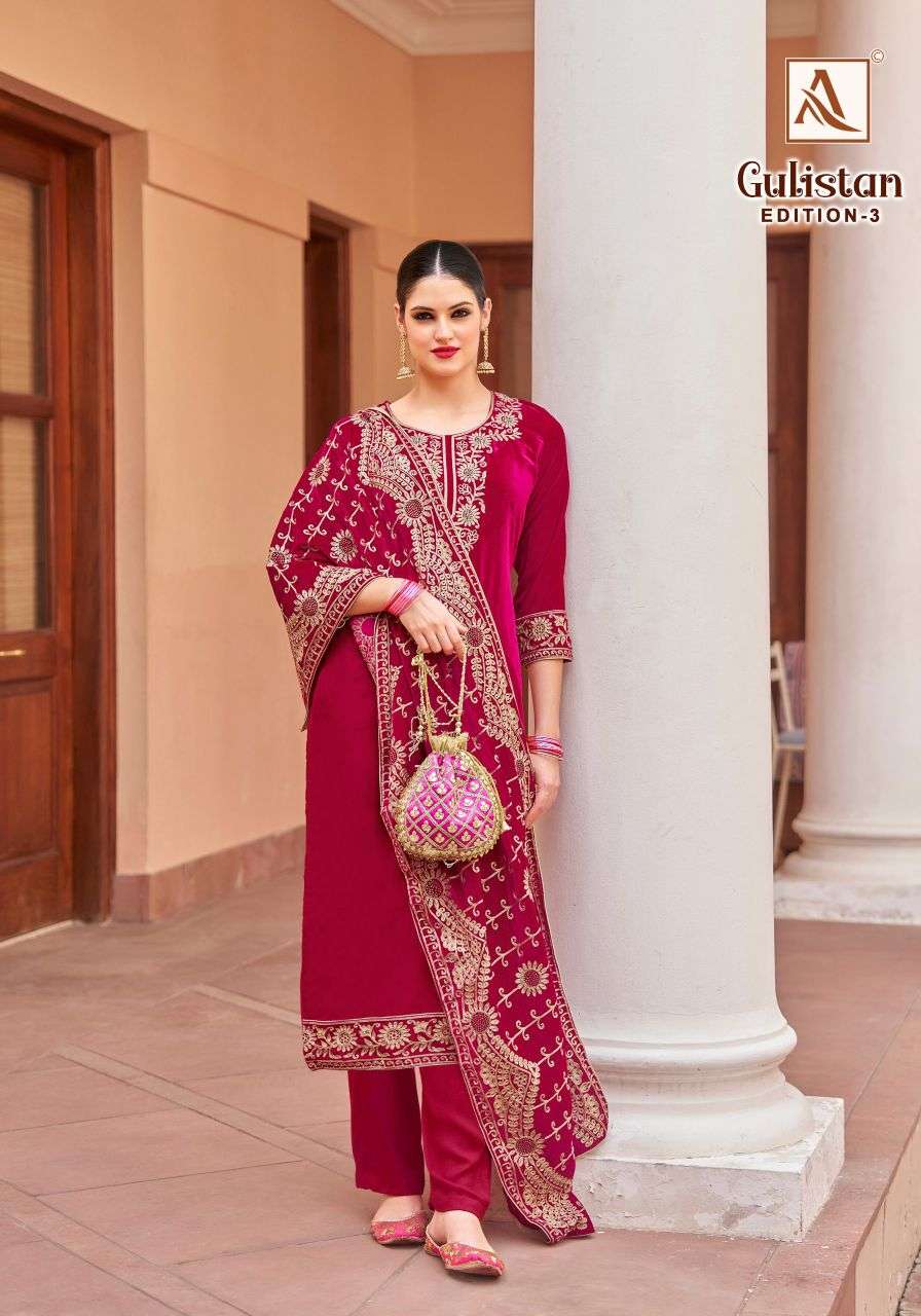 gulistan vol-3 by alok suit fancy embroidered velvet salwar kameez wholesale price surat