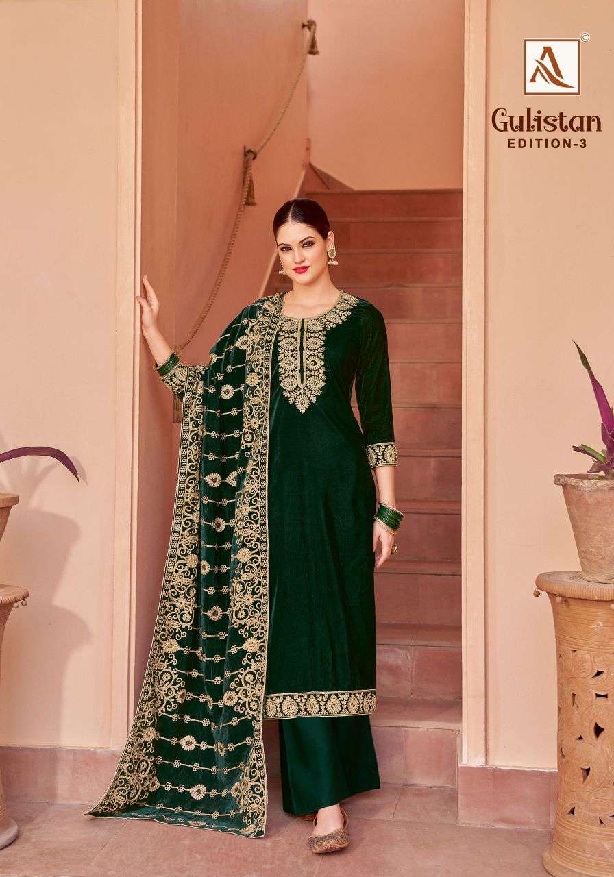 gulistan vol-3 by alok suit fancy embroidered velvet salwar kameez wholesale price surat