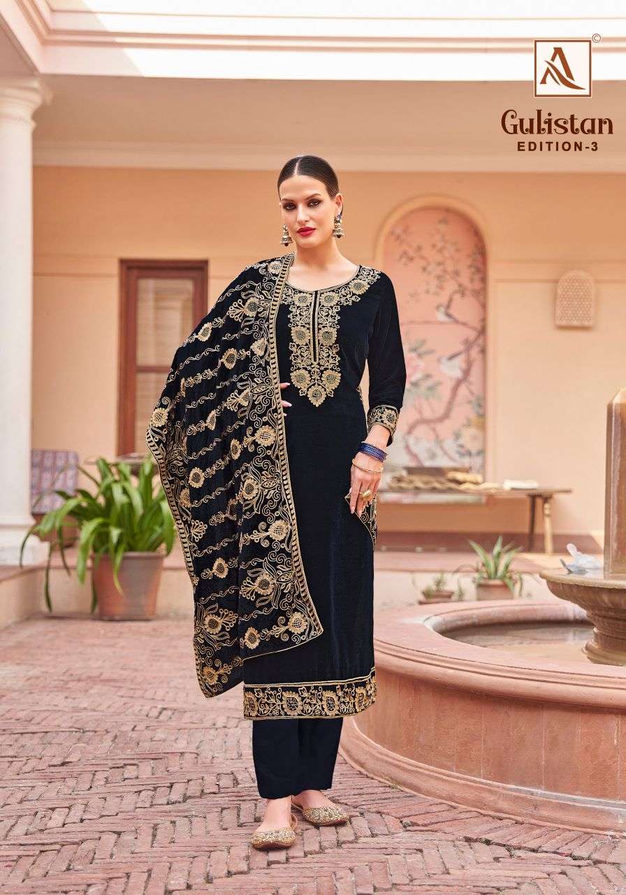 gulistan vol-3 by alok suit fancy embroidered velvet salwar kameez wholesale price surat