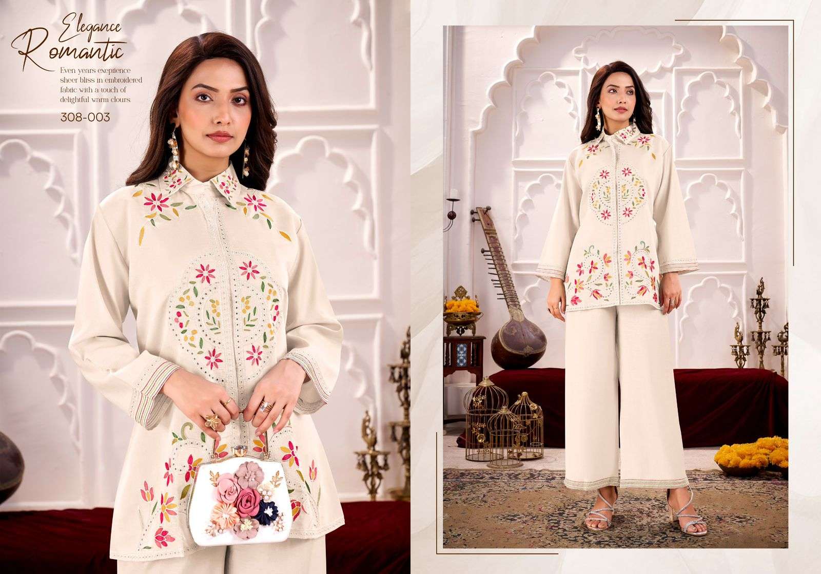 gulrej by lina designer pure roman silk heavy embroidered cordset collection wholesale dealer surat