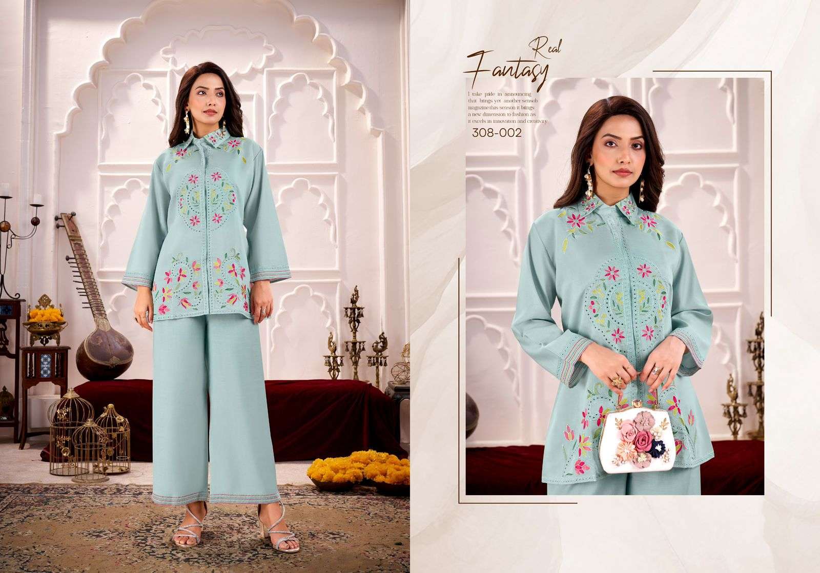 gulrej by lina designer pure roman silk heavy embroidered cordset collection wholesale dealer surat