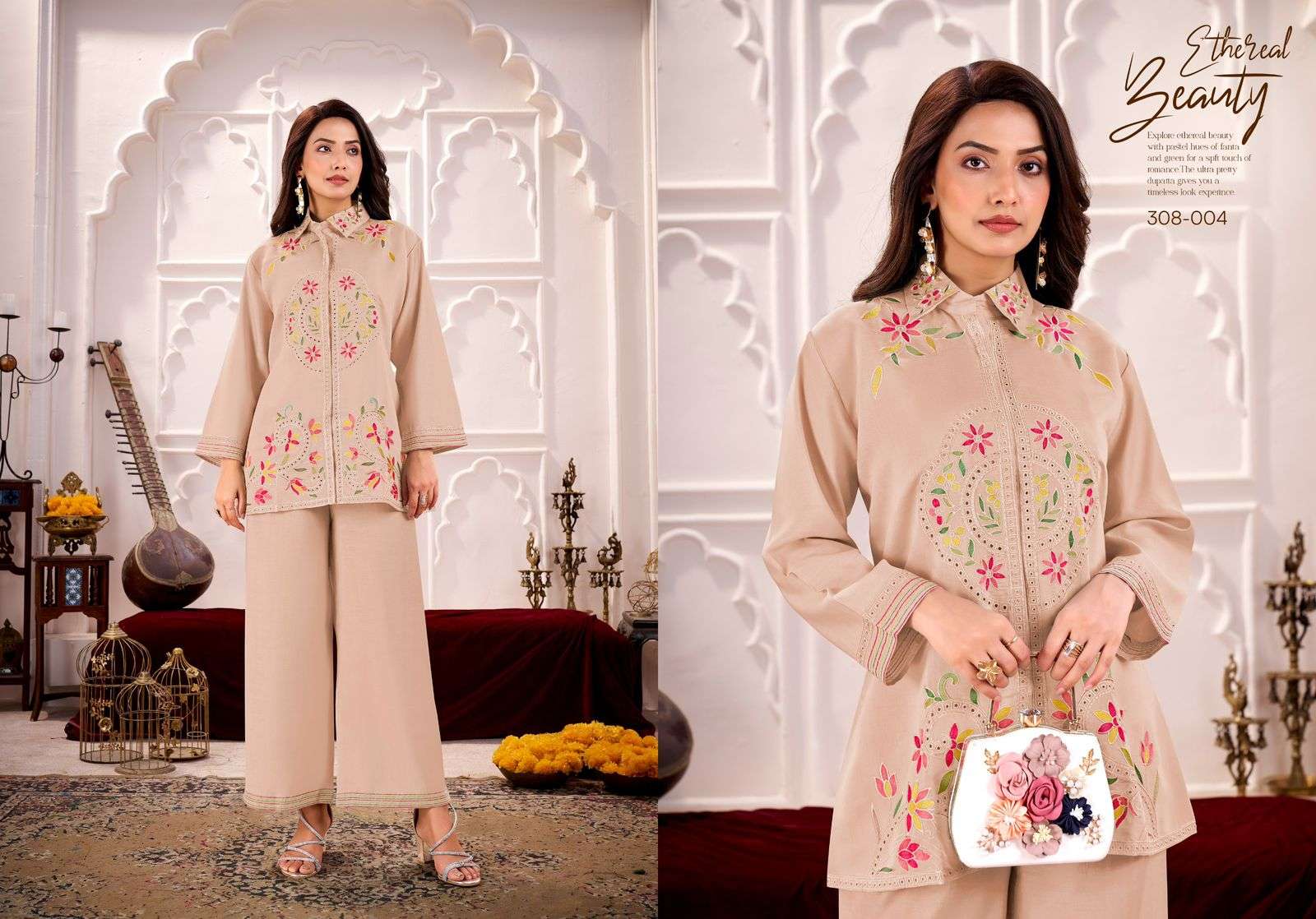 gulrej by lina designer pure roman silk heavy embroidered cordset collection wholesale dealer surat