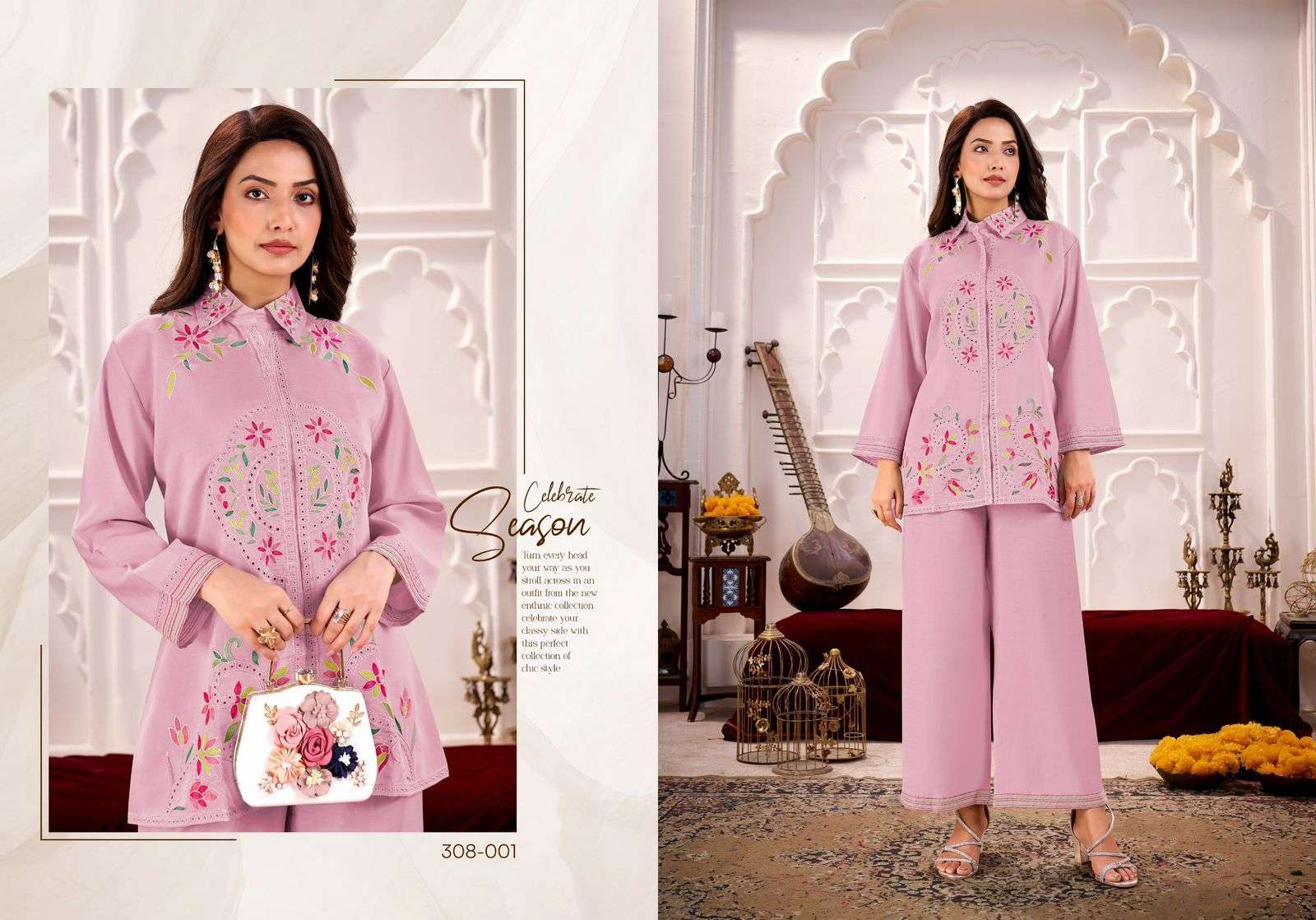 gulrej by lina designer pure roman silk heavy embroidered cordset collection wholesale dealer surat