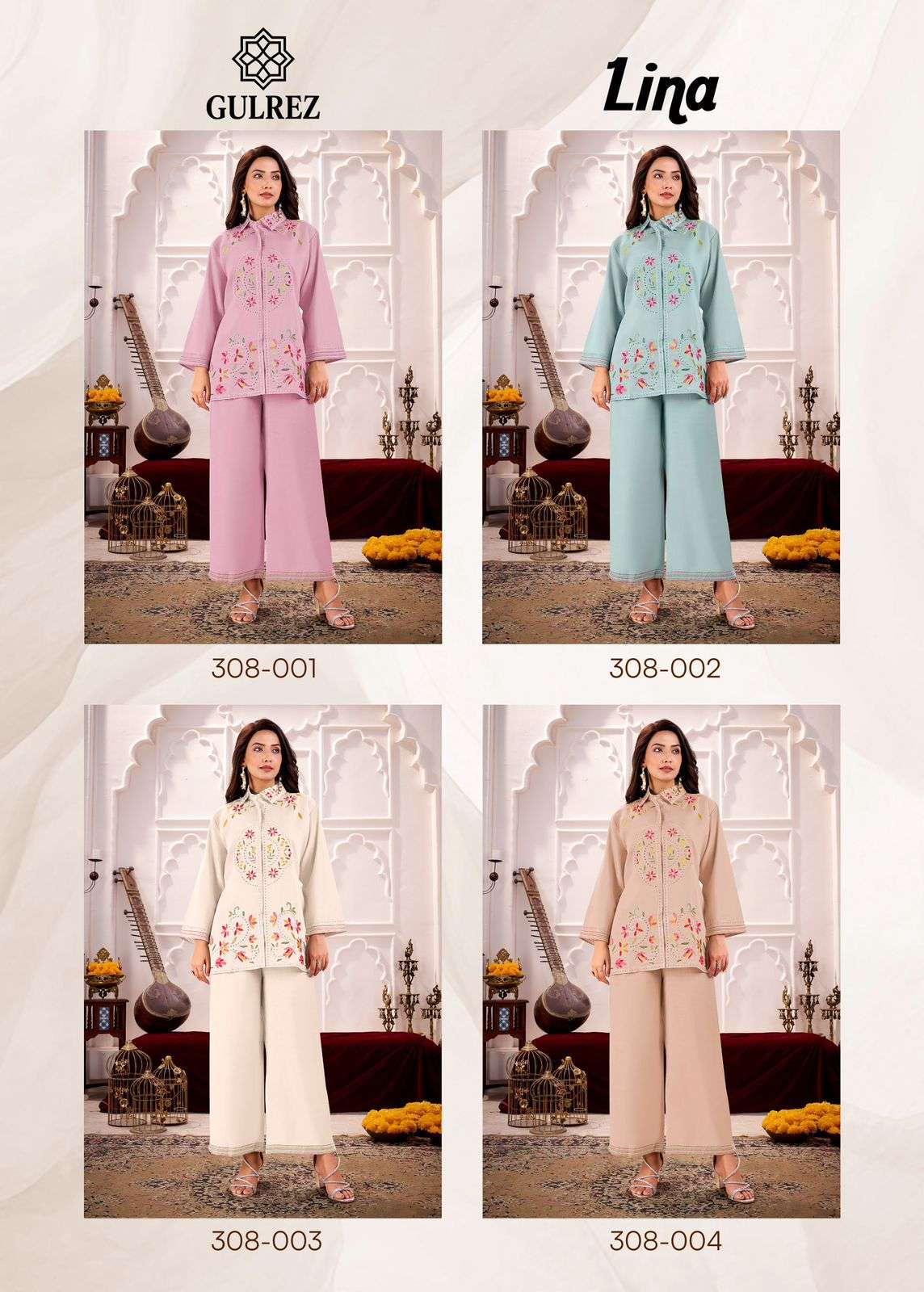 gulrej by lina designer pure roman silk heavy embroidered cordset collection wholesale dealer surat