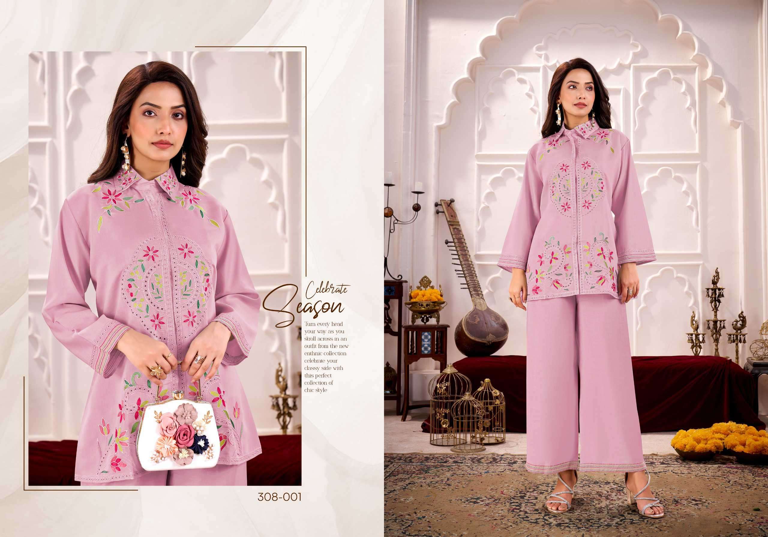 lina by gulrez exclusive designer embroidered roman silk cord set wholesale price surat
