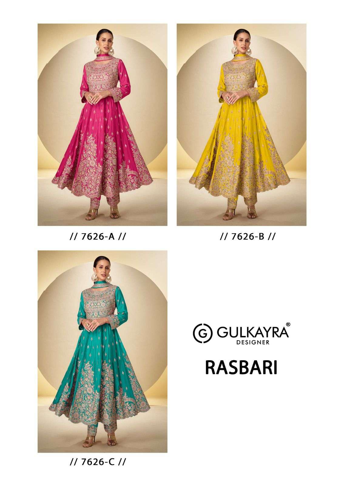 rasbari by gulkayra designer 7626 colors embroidered chinon readymade salwar kameez wholesale price surat