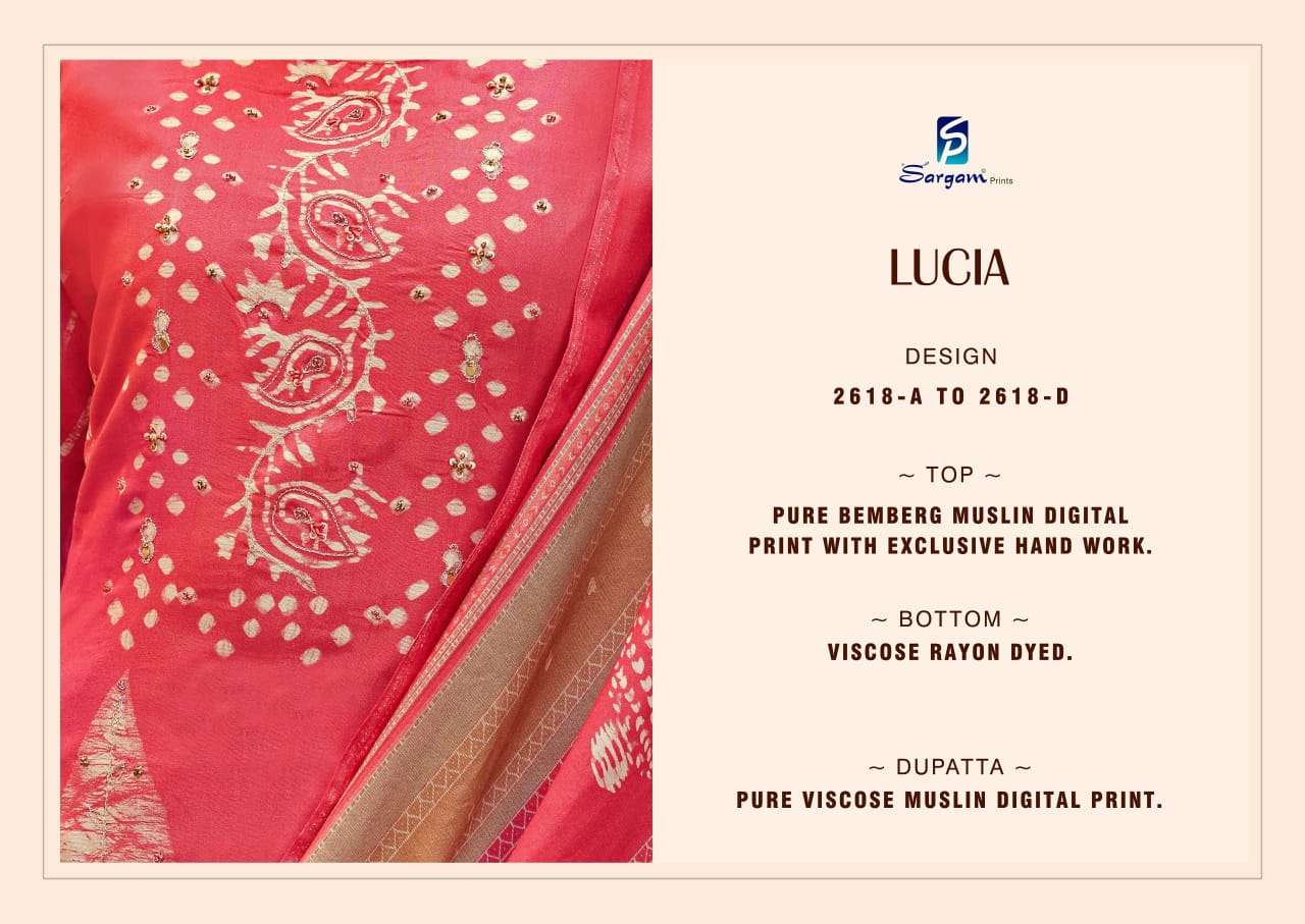 sargam prints lucia 2618 colour series exclusive purebemberg muslin digital prints hand work unstich salwar kameez catalogue surat