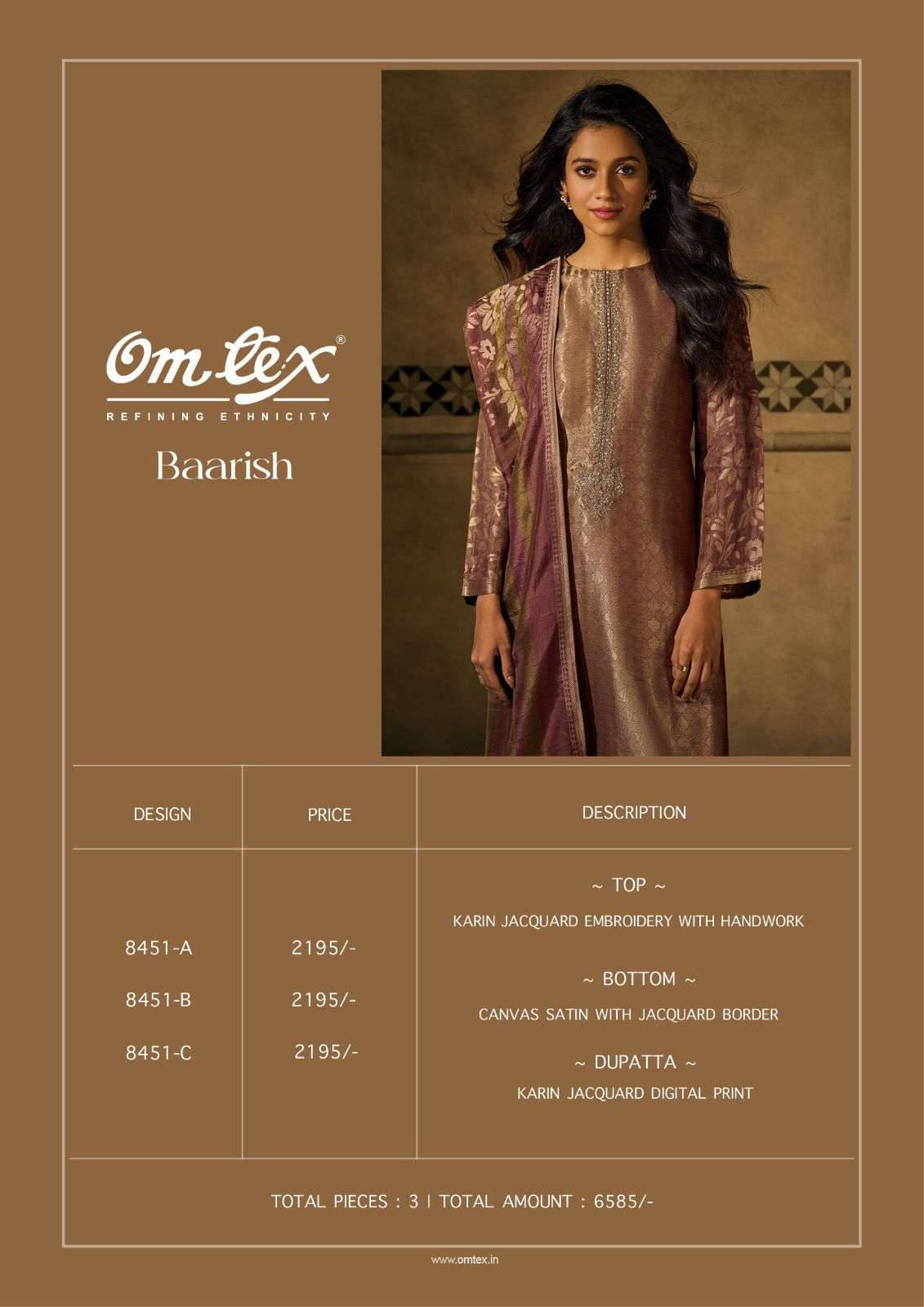 baarish by omtex 8451 colors fancy embroidered jacquard salwar kameez wholesale price surat