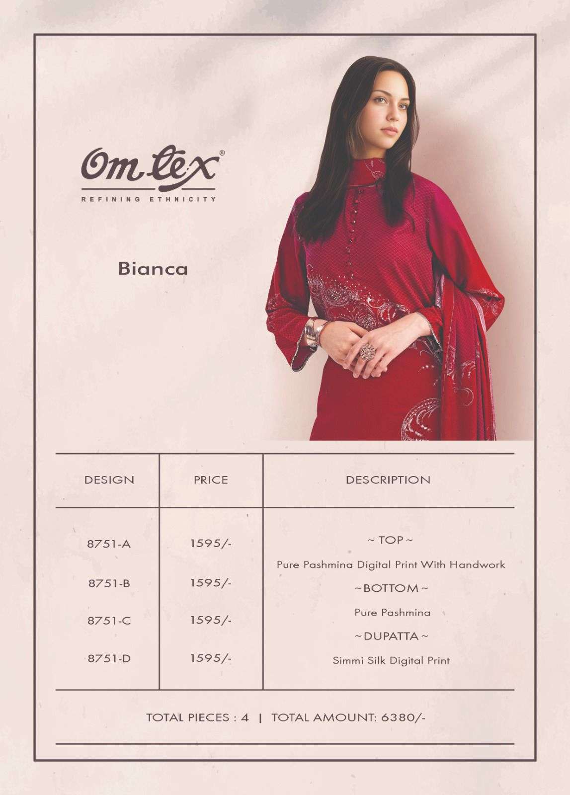 bianca by omtex 8751 colors pashmina fancy handwork designer salwar kameez wholesale price surat