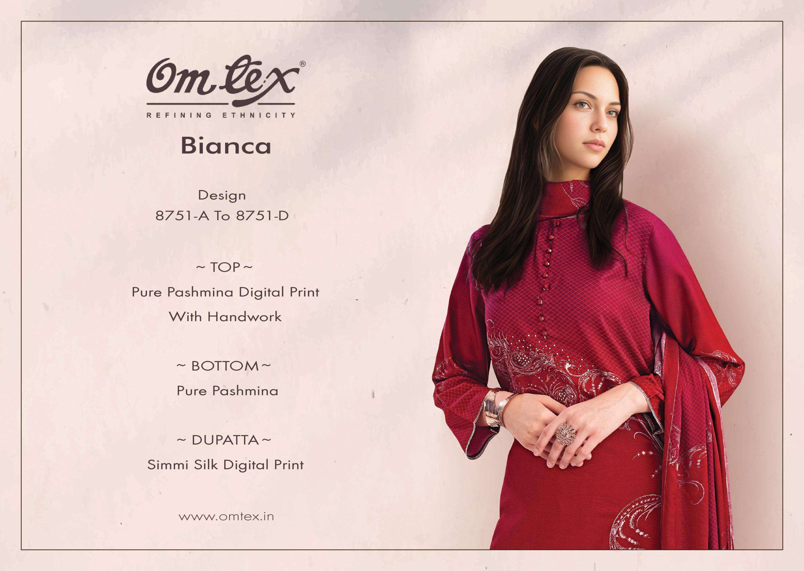 bianca by omtex 8751 colors pashmina fancy handwork designer salwar kameez wholesale price surat