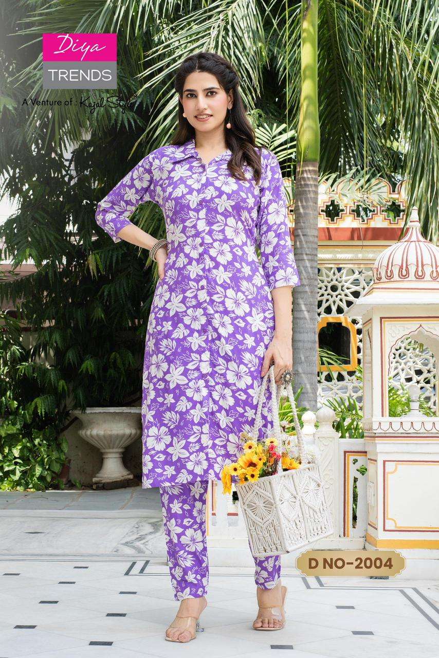 cord set vol-2 by diya trends rayon printed readymade cord set wholesale price surat