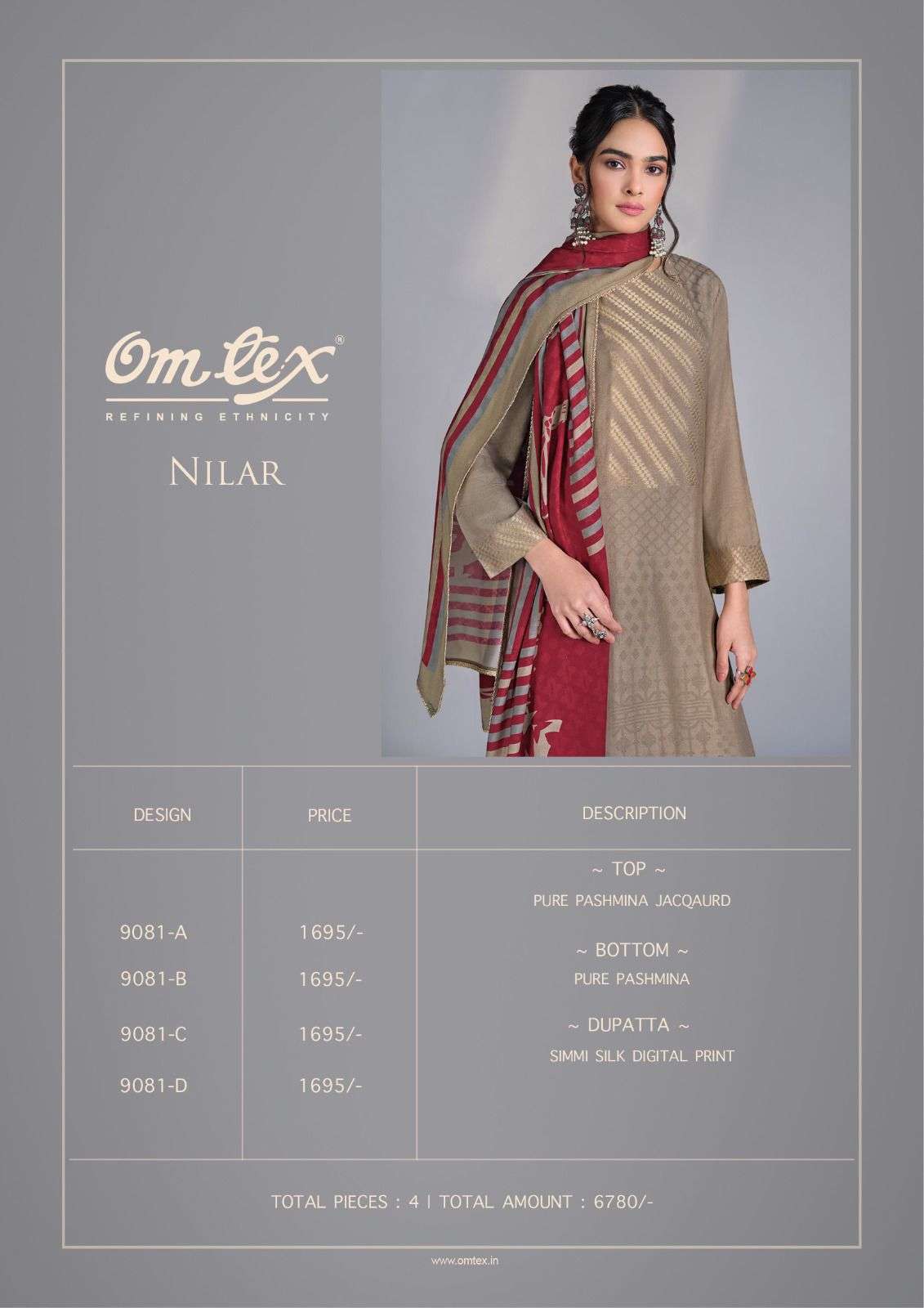 nilar by omtex 9081 colors pashmina jacquard salwar kameez wholesale price surat