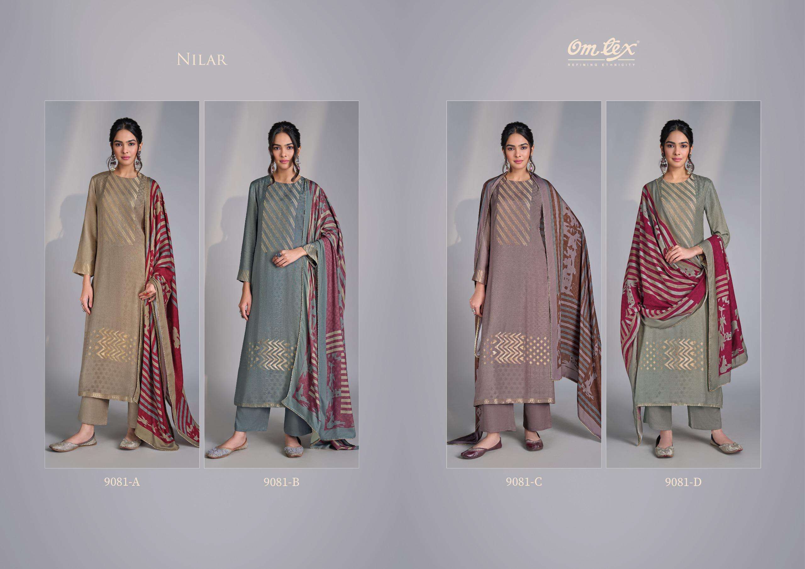nilar by omtex 9081 colors pashmina jacquard salwar kameez wholesale price surat