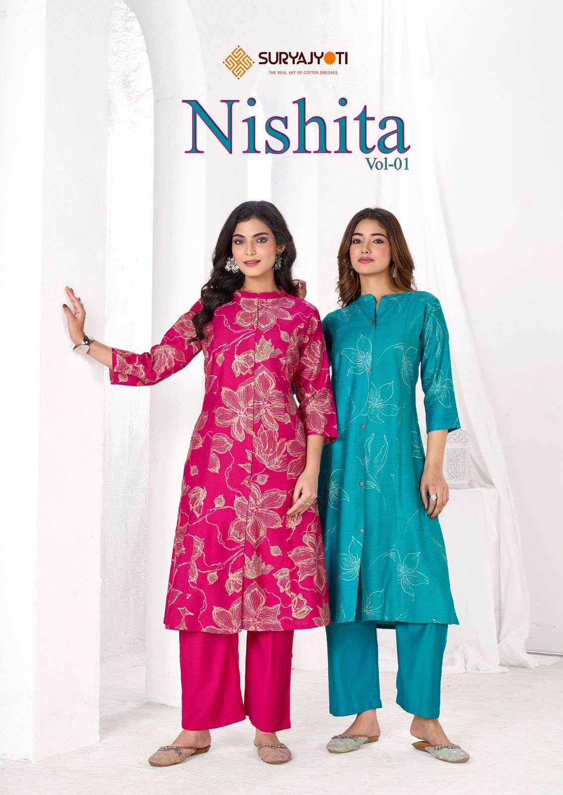 nishita vol-1 by suryajyoti 1001-1010 series roman desinger readymade cord set wholesale price surat