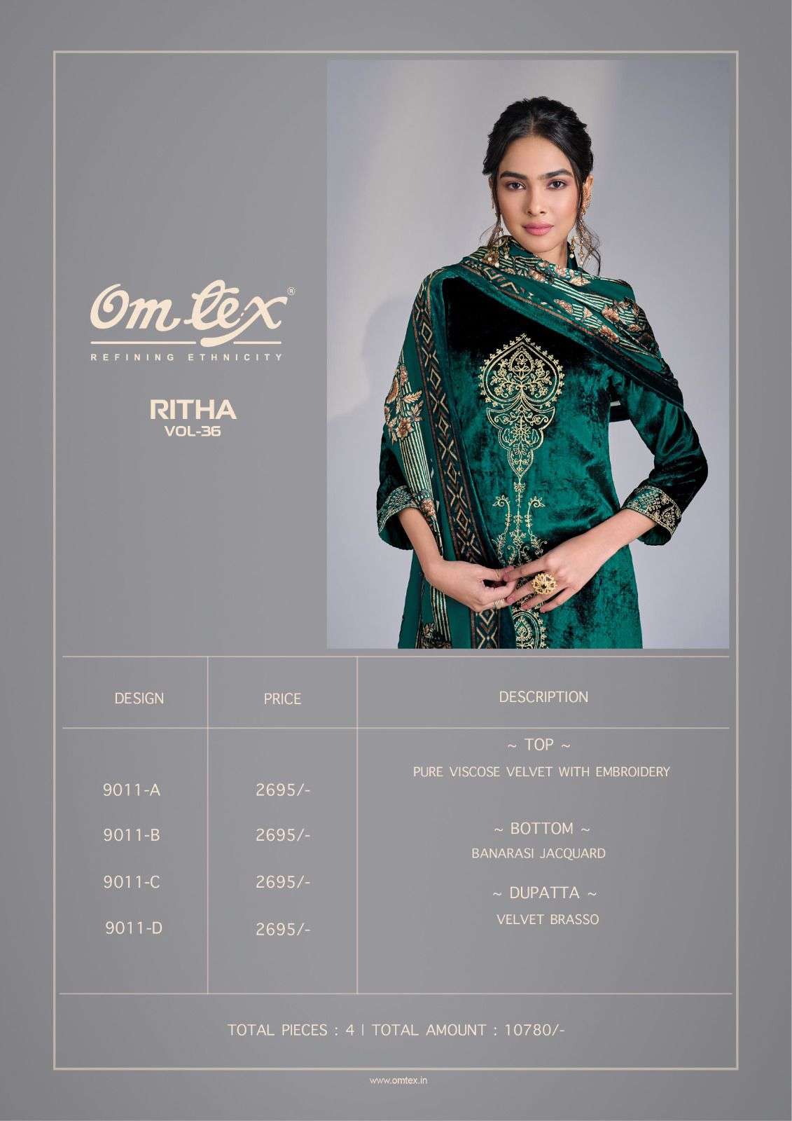 ritha vol-36 by omtex 9011 colors embroidere designer velvet salwar kameez wholesale price surat