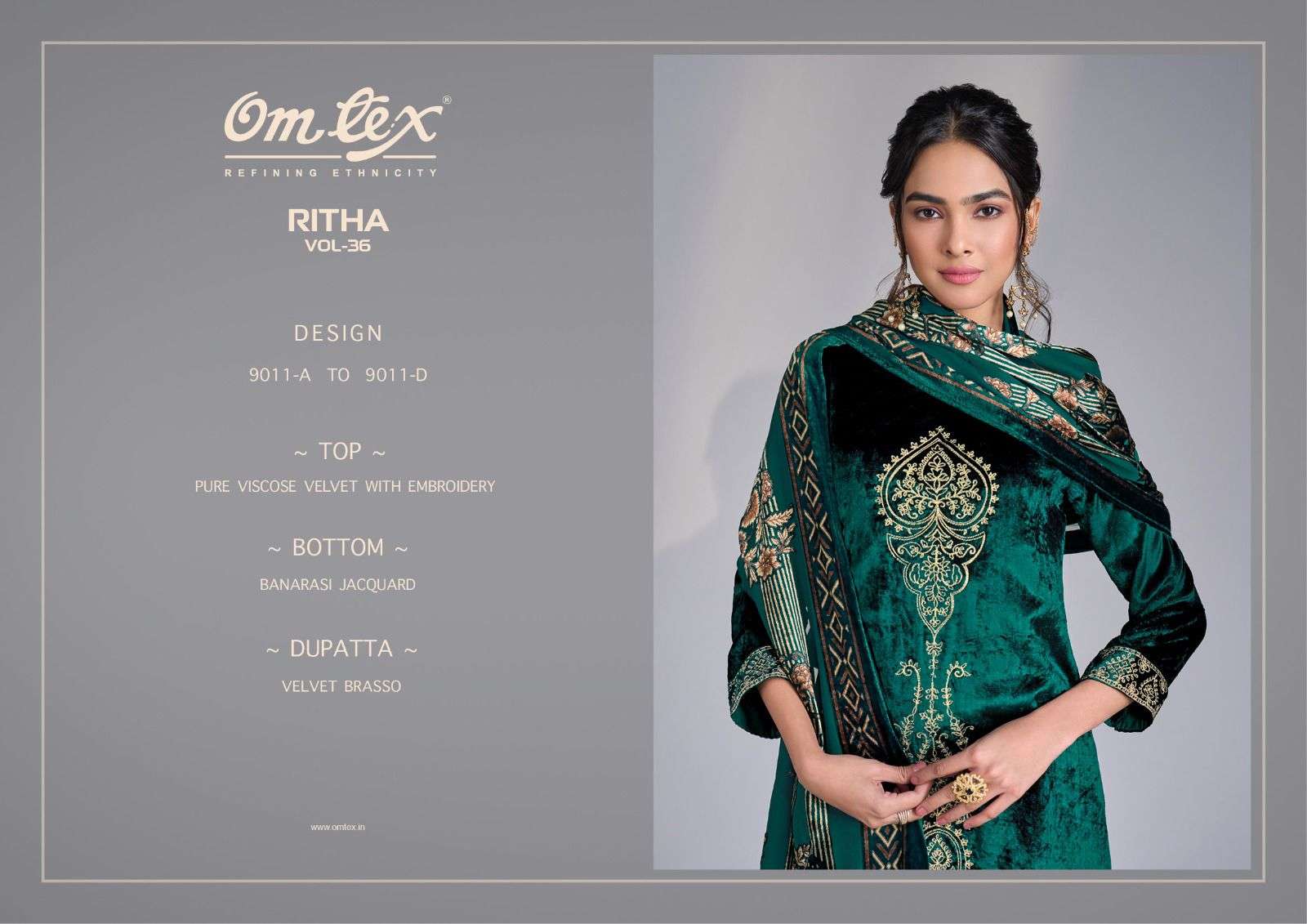 ritha vol-36 by omtex 9011 colors embroidere designer velvet salwar kameez wholesale price surat