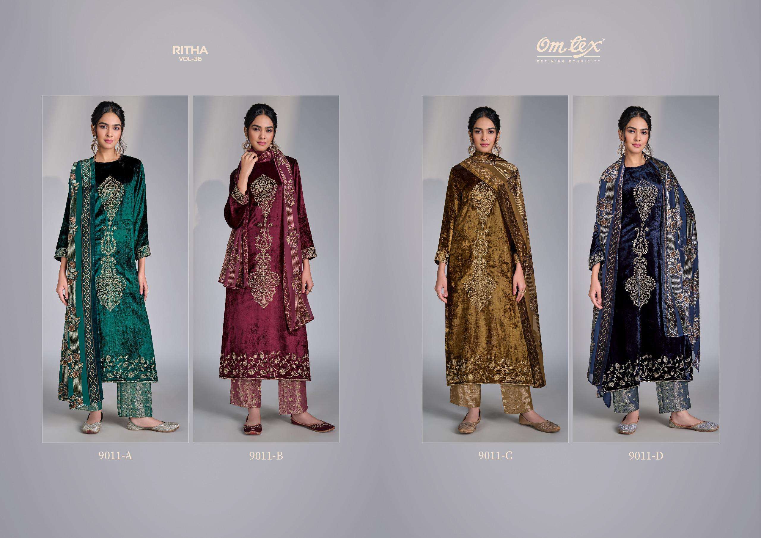 ritha vol-36 by omtex 9011 colors embroidere designer velvet salwar kameez wholesale price surat