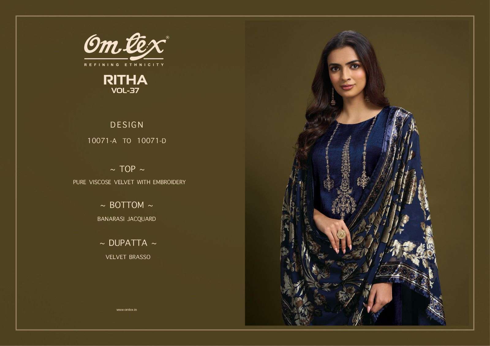 ritha vol-37 by omtex 10071 colors fancy embroidered velvet salwar kameez wholeale price surat