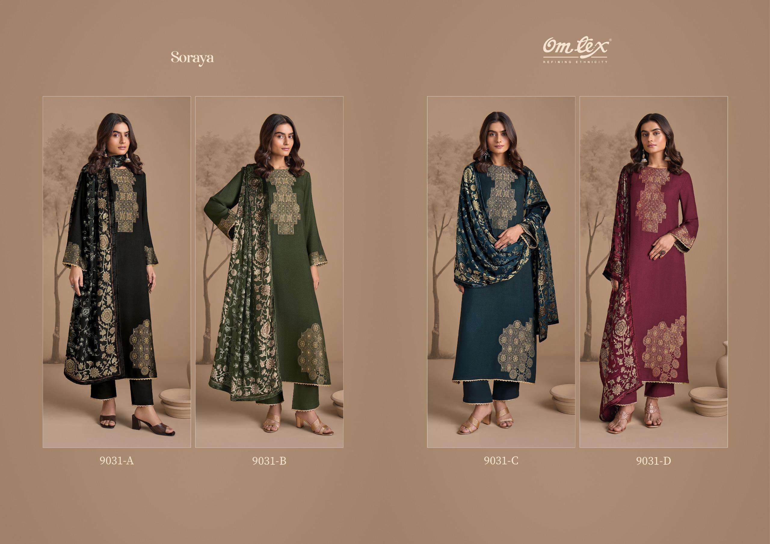 soraya by omtex 9031 colors pashmina jacquard with fancy work salwar kameez wholesale price surat