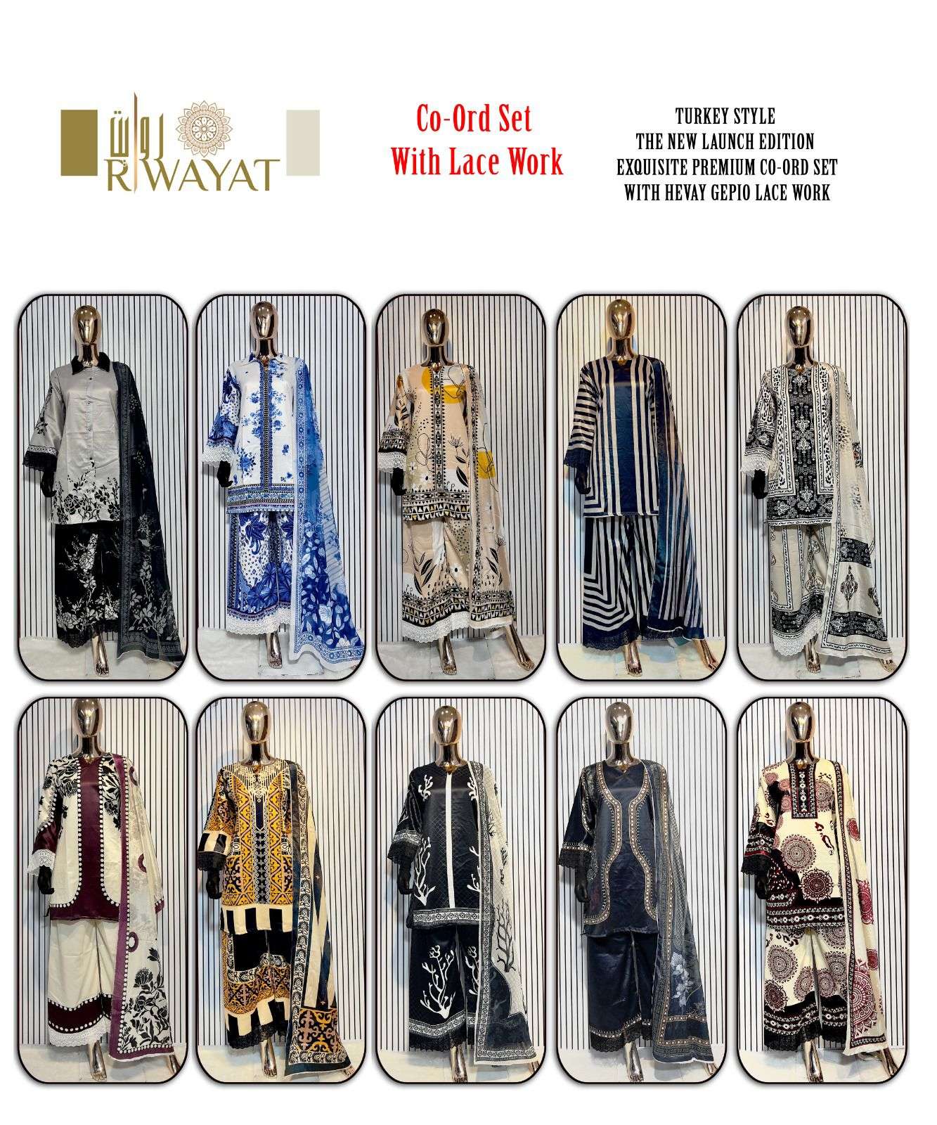 turkey style riwayat satin cotton designer readymade cord set wholesale price surat